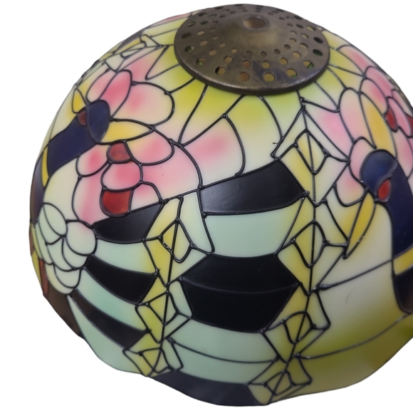 Tiffany Style Stained Plastic Floral Hanging Light Shade Ceiling Fixture Vintage - Picture 3 of 8